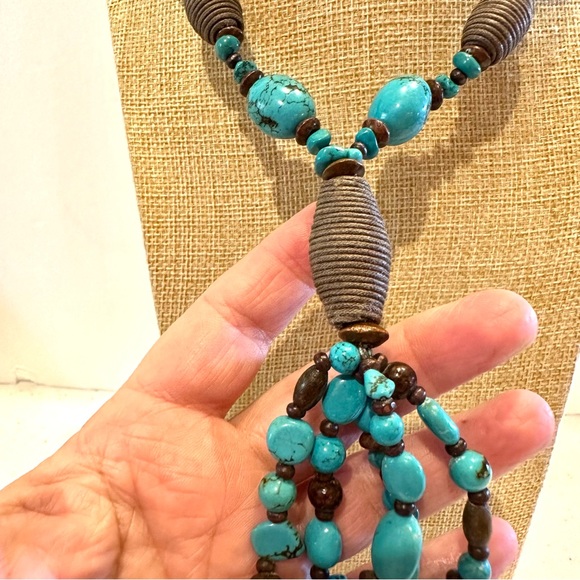 Coldwater Creek Boho Statement Necklace Faux Turquoise-dyed howlite stone lariat - Picture 8 of 13